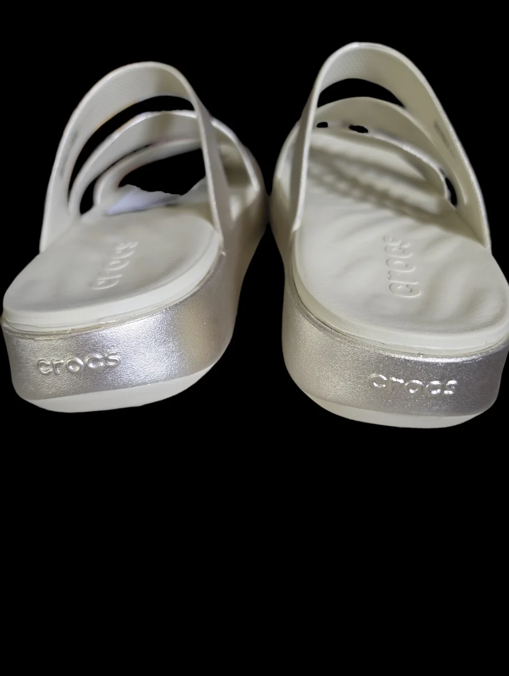 CROCS Women's Free Feel Metallic Champagne Triple-Strap Slide Sandals NWT Size 9 - Picture 3 of 8